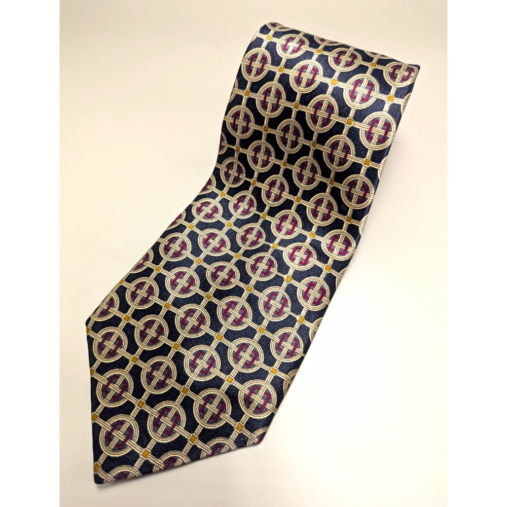 Countess Mara Silk Tie Navy Burgundy Geometric Medallion Made USA Necktie